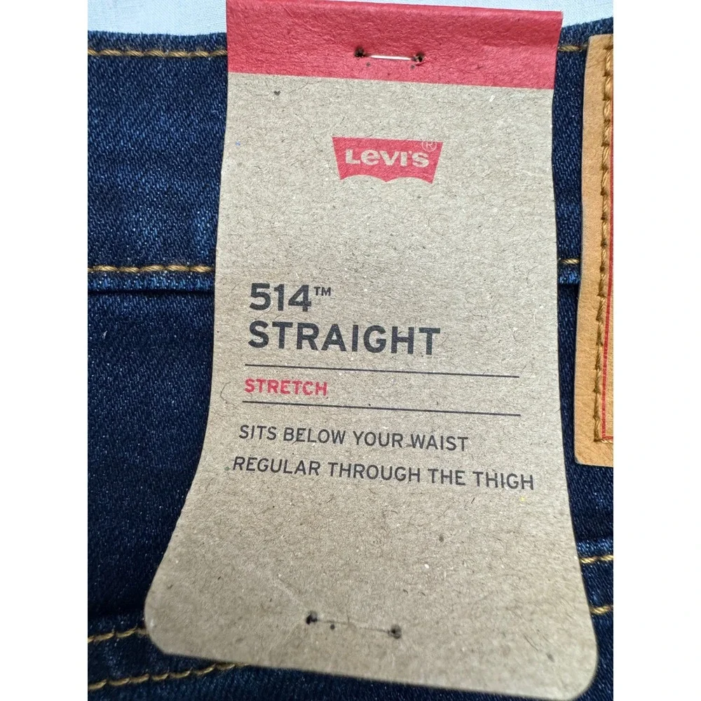 Levis 514 Straight Fit Stretch Mens Jeans Dark Indigo Blue 36x32